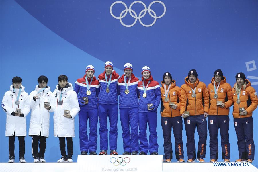 (SP)OLY-SOUTH KOREA-PYEONGCHANG-SPEED SKATING-MEN'STEAM PURSUIT-MEDAL CEREMONY