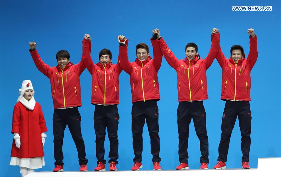 (SP)OLY-SOUTH KOREA-PYEONGCHANG-SHORT TRACK-MEN'S 5000M RELAY-MEDAL CEREMONY