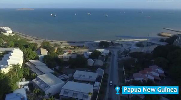 Aerial view of China-led construction projects in Papua New Guinea